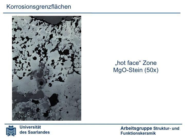 "Hot Face Zone eines MgO-Steins (50-fache Vergr.