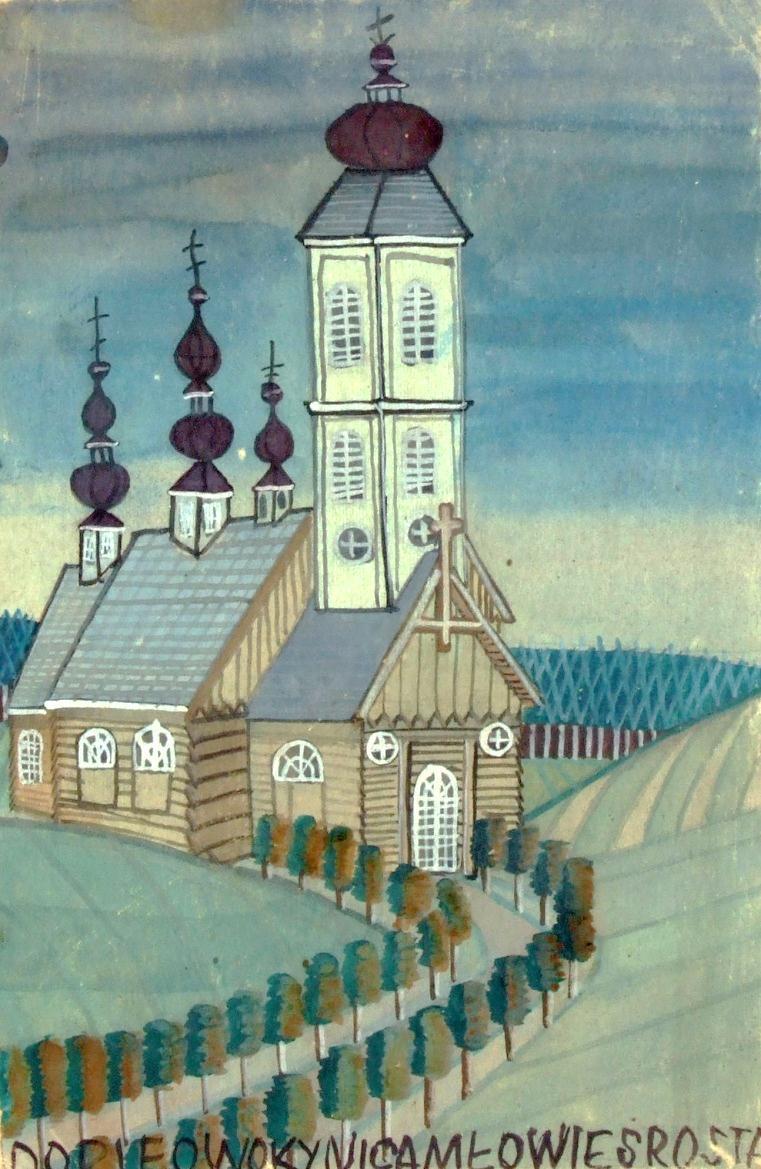 Nikifor (1895 1968) Gouache auf Papier AG620 Kirche mit vier Türmen, 1950er Jahre 29 x 19 cm Schweizer Privatbesitz Nikifor arbeitete in Mischtechnik, vor allem mit