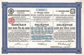 Eine der bedeutendsten russischen Goldminengesellschaften. Ihre 150-Rubel-Aktien notierten an der Börse St. Petersburg Ende 1912 mit 685 Rubel Zweisprachig russisch/französisch. Mit anh.