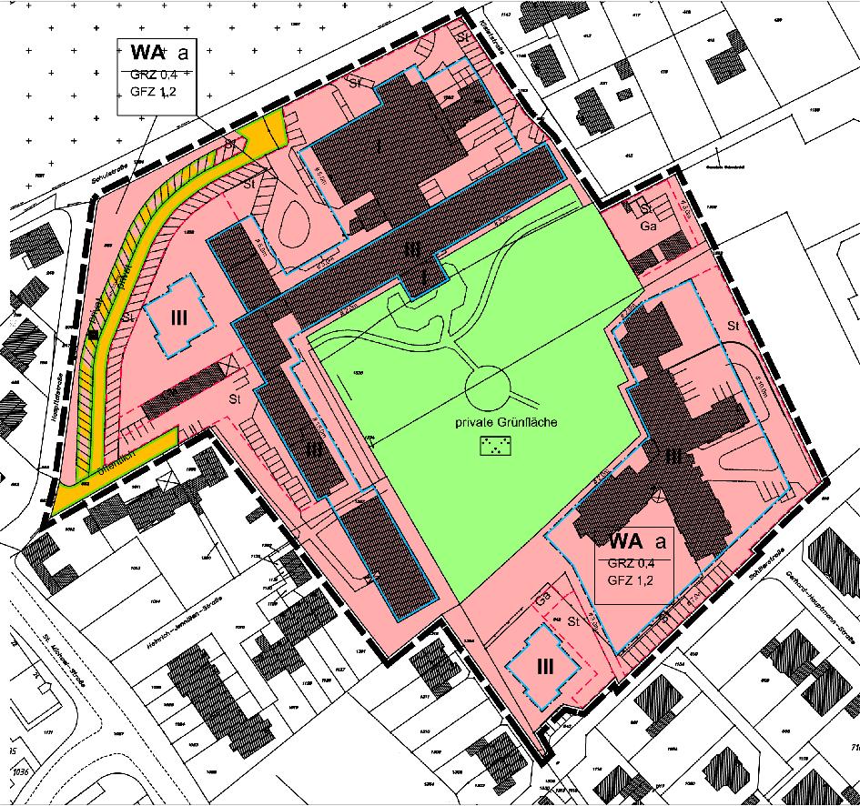 Abb. 3 Bebauungsplan Wa/59, Stand Dezember 2011, Auszug 5 Angaben zum Plangebiet Das Plangebiet, das elände des ehemaligen Krankenhauses St.