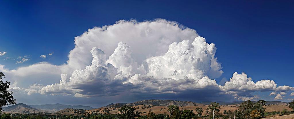 sodass elektrische Spannungen innerhalb der Wolke auftreten. Blitz und Donner sind die Folge. Abbildung 8: Eine entstehende Gewitterwolke (Cumulonimbus) mit Amboss im Anbau.