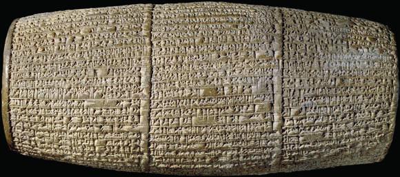 Zylinderinschrift (24,4 cm lang) des babylonischen Königs Nebukadnezar II. (604 562 v. Chr.