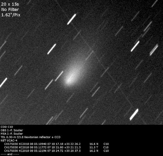 Nach dem Schweifabriß hat sich die Morphologie des Kometen vollständig verändert. Die scheinbare Helligkeit des Kometen nach dem 2.