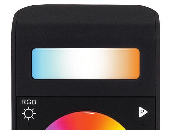 Farbtemperaturfeld RGB-Dimmtaste Programmwahl An-/Austaste Farbrad Geschwindigkeitstaste Programmspeichertaste Zonentasten