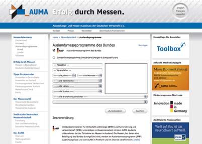 AUMA_Online: AMP aktuell AUMA_Online ist ein Portal, das alle wichtigen Tools zur Planung einer Messebeteiligung und aktuelle Brancheninformationen auf einen Blick anbietet.