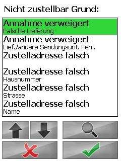 Zustell Stopp Wenn der Button Zustell Stopp gedrückt wurde wird auf die Leistungsart geprüft. Resultiert daraus eine Verspätung/Abweichung, dann folgt eine Auswahl-Maske (Liste) mit Begründungen.