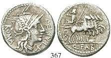 Randausbruch, ss-vz 220,- 361 C. Minucius Augurinus, 134 v.chr. Denar 134 v.chr., Rom. 3,87 g. Behelmter Kopf der Roma r.