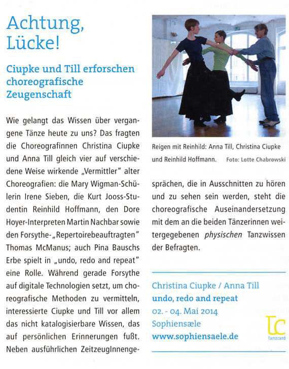 TanzraumBerlin, Mai/Juni 2014 Auflage: 20.