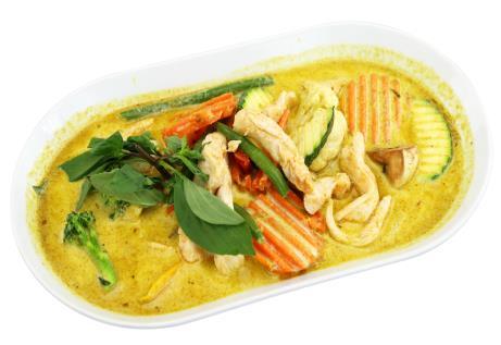 Gà cà ri đỏ (scharf) 7,00 Hühnerfilets mit rotem Curry,Kokosmilch und Gemüse Chicken in red Curry, coconut milk and vegetables (spicy) 43.