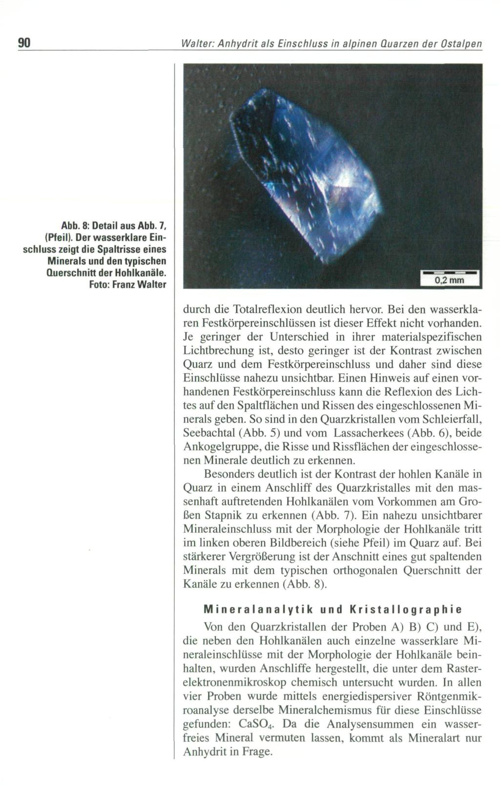 90 Walter: Anhydrit als Einschluss in alpinen Quarzen der Ostalpen Abb. 8: Detail aus Abb. 7, (Pfeil).