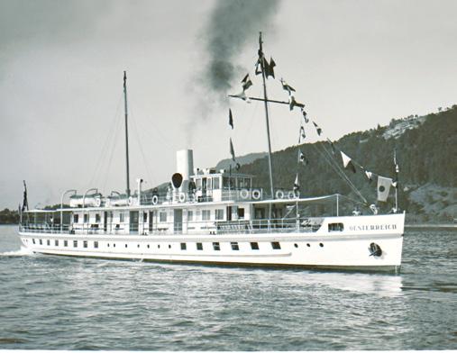 Seit 1928 Motorschiff Oesterreich Das Motorschiff Oesterreich wurde 1928 in Dienst gestellt und leitete die Ära der Motorschiffe am Bodensee ein.