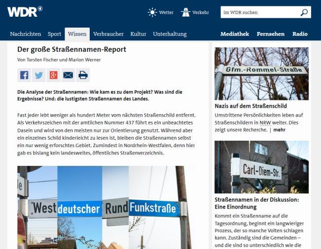 Erfolge neue Ideen Der große Straßennamen-Report Westdeutscher Rundfunk 27.01.