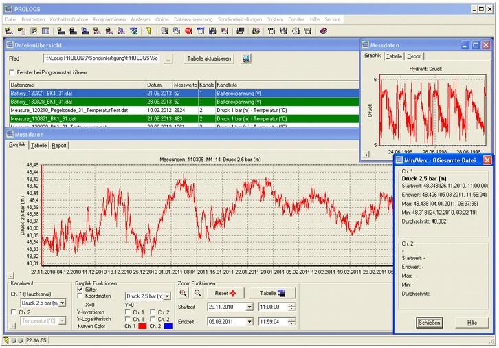 7 Software Quick Guide Die PROLOGS-Software ermöglicht es die PROLOGS-Datenlogger zu programmieren, die Messdaten auszulesen, und diese Graphisch und Tabellarisch darzustellen.