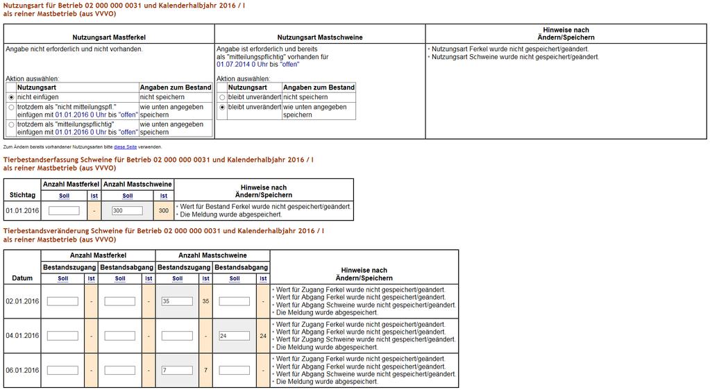 Hinweis: Die Übernahme des Anfangsbestandes (Stichtagsbestandes) aus der Schweinedatenbank ist nur jeweils für das erste Halbjahr eines laufenden Jahres möglich (also immer