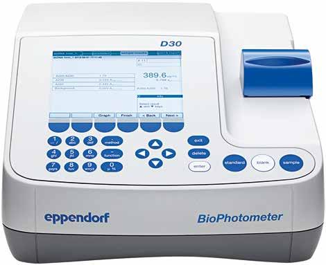226 227 Eppendorf BioPhotometer D30 Eppendorf BioSpectrometer basic PHOTOMETERS AND SPECTROMETERS Beschreibung Das Eppendorf BioPhotometer D30 stellt die dritte Generation der in den Life Sciences