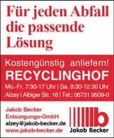 Seite 30 Anzeigenteil Donnerstag, den 15. November 2018 K L E I N A N Z E I G E N M A R K T Telefon 0 67 32 / 93 818-18 oder -14 Fax 0 67 32 / 93 818 20 Kleinanzeigen@oppenheimer-druckhaus.