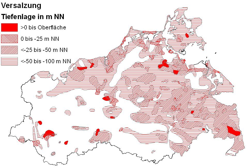 Karte der Grundwasserressourcen Natürliche Versalzung Tiefenlage der geogenen Versalzung