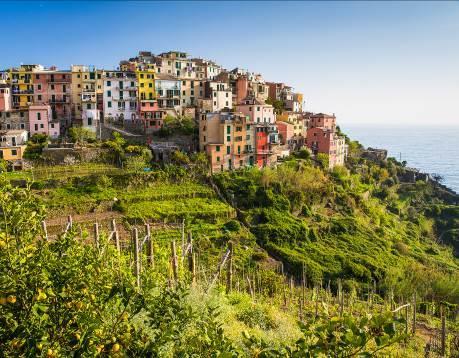 3. Tag: Die Cinque Terre als Kulturlandschaft Frühmorgens fahren wir mit der Bahn nach Corniglia, dem kleinsten Dorf der Cinque Terre.