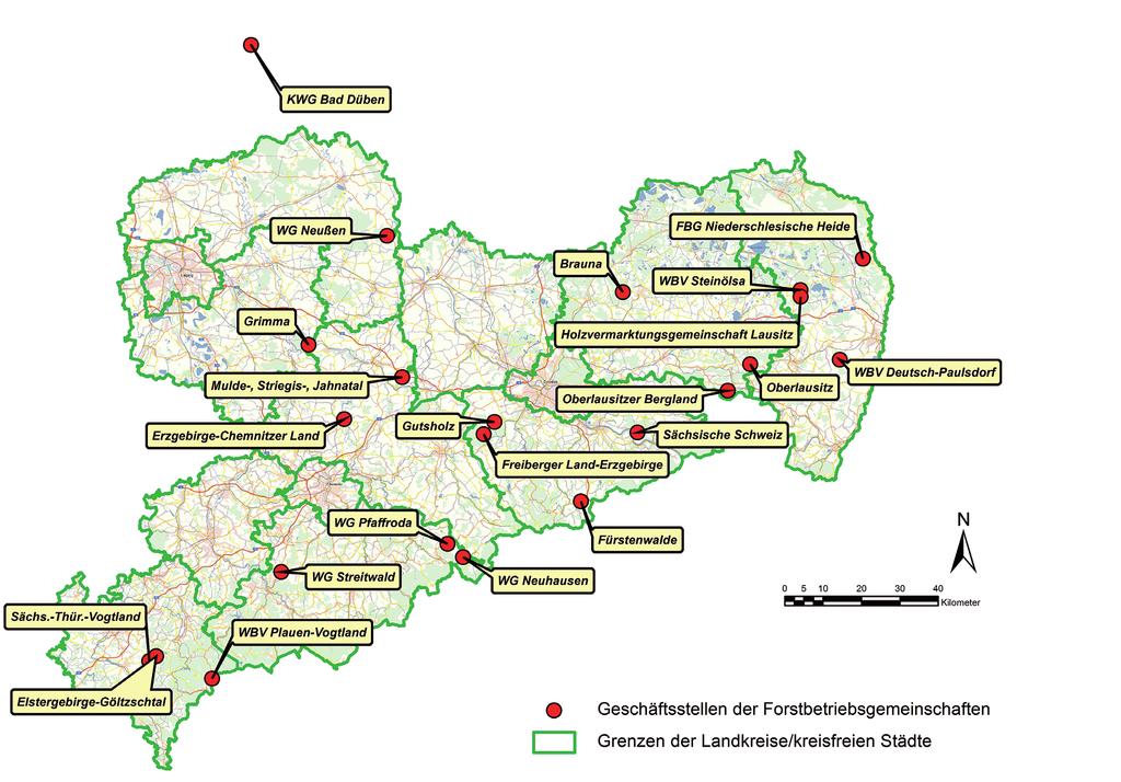 8 Forstbetriebsgemeinschaften in Sachsen Grenzen der