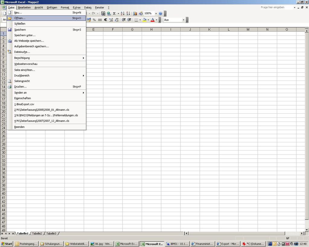 Exportiertes Ergebnis in Microsoft Excel importieren Starten Sie Microsoft Excel und