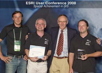 Special Achievement in GIS, 2008 außer Lorbeeren von links: Wolfgang Egner (ESRI-Germany),