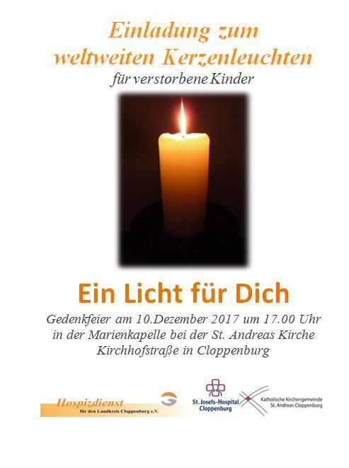 Ein Licht für dich Ein Licht geht um die Welt, um an alle verstorbenen Kinder zu erinnern: das ist die Idee, die hinter dem Aktionstag Weltweites Kerzenleuchten steht.