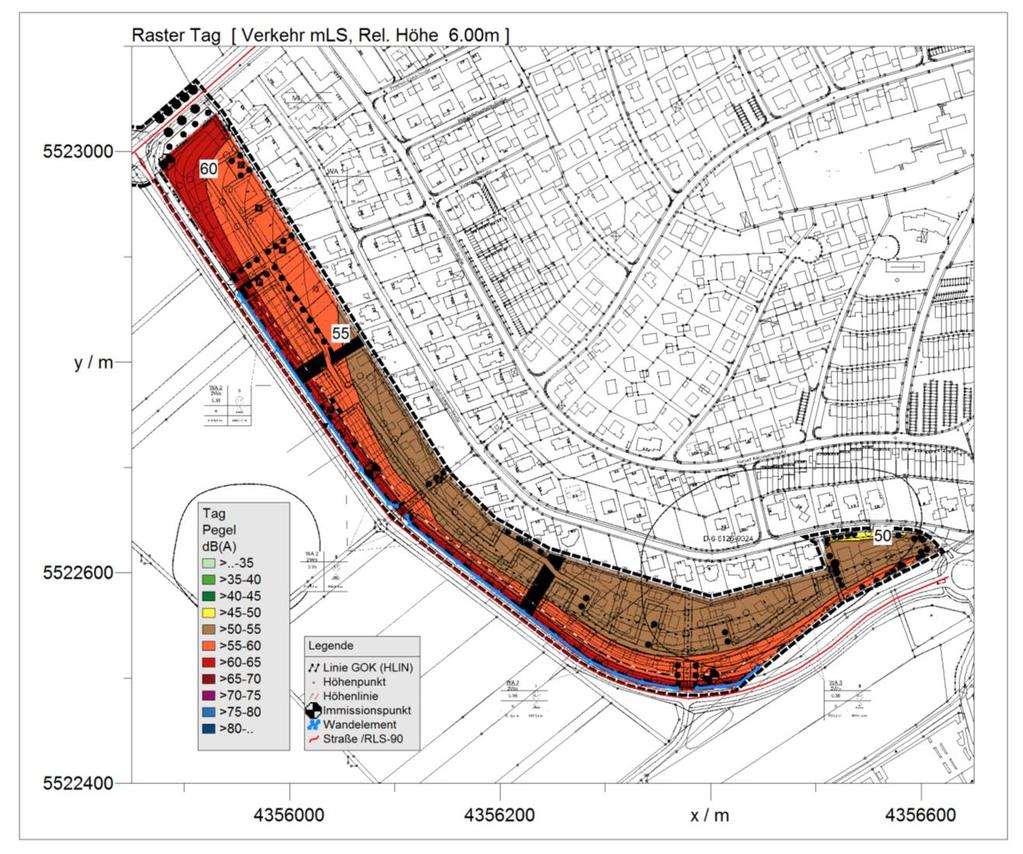 A11 Flächenhafte Darstellung der Beurteilungspegel der Verkehrslärmimmissionen mit