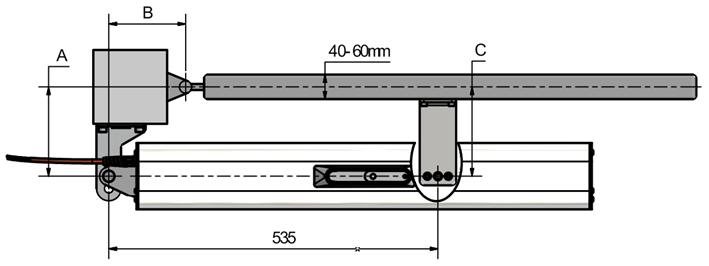4.) Montagemaße und Montage Beim Einbau des Antriebes müssen die Einbaumaße laut nachstehender Tabelle eingehalten werden. Zu bevorzugen sind die A+B Maße die gleich sind.