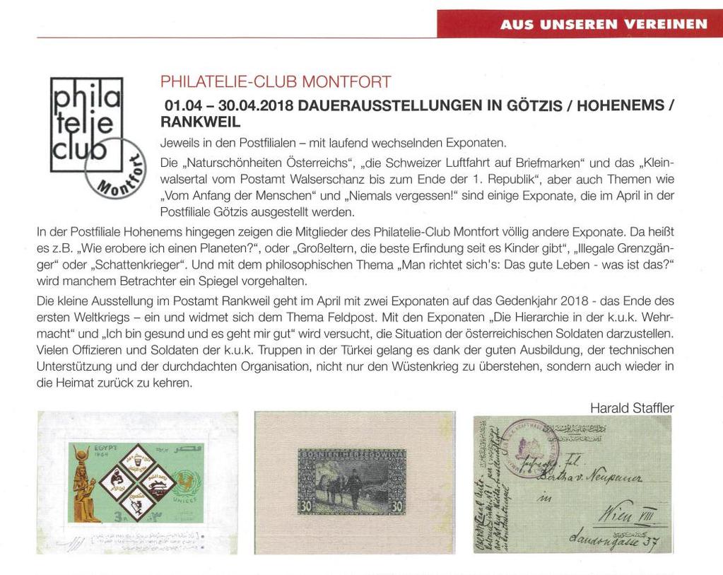 Philatelie-Club Montfort Redaktion: Franz Zehenter Alemannenstraße 36 A 6830