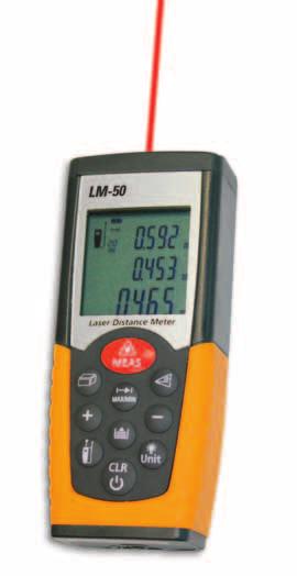 Laser-Distanzmessgerät Laser distance meter LM 50 LASER Sehr kompaktes Laser-Entfernungsmessgerät für Messungen im Innenbereich mit vielen praktischen Funktionen.
