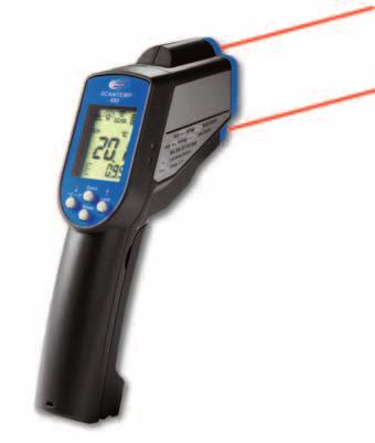 Infrarot-Thermometer mit Doppel-Laservisier Infrared thermometer with double-laser sighting ScanTemp 490 IR-Temperaturmessgerät mit Eingang für Thermoelementfühler NiCr-Ni (Typ K) Großes Display: zur