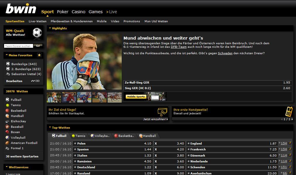 bwin Sportwetten Insgesamt 26.