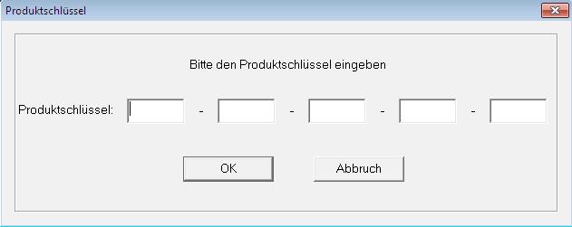 ACHTUNG! Das Programm will von uns einen Produkt-Key.