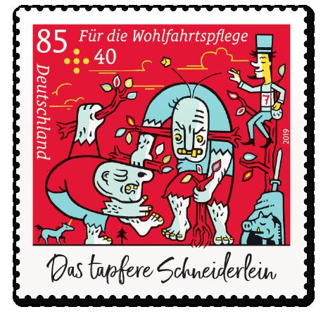 Serie Für die Wohlfahrt - Das tapfere Schneiderlein Bei den Riesen 10 nassklebende Briefmarken à 0,85 + 0,40 Zuschlag. Best.-Nr. 151505386 6. Sonderpostwertzeichen 150.