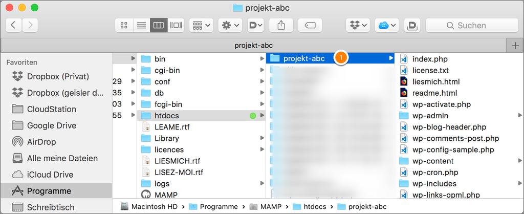 10. projekt-abc 1. Den»wordpress«-Ordner umbenennen: ich habe hier»projekt-abc«genommen.