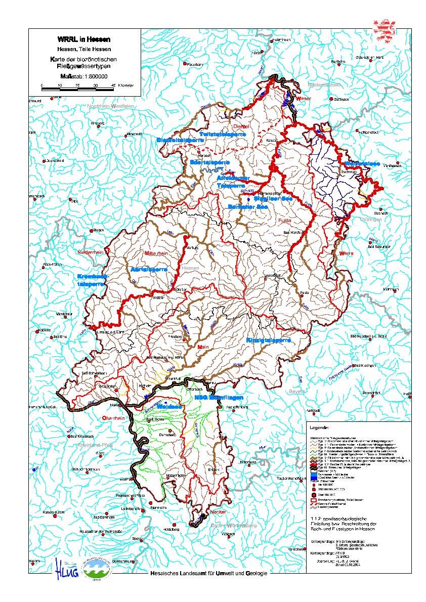 Die Bewertungsgrundlage - Fließgewässertypen in Hessen - 9 verschiedene