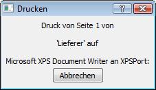 XPS-Druckdatei In diesem Beispiel wurde zum Ausprobieren der Druckertreiber Microsoft XPS Document Writer ausgewählt.