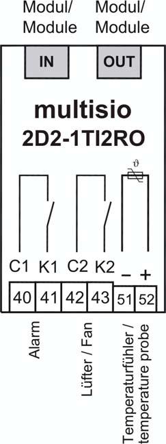 1 Funktionsbeschreibung Temperaturmodul multisio 2D2-1TI2RO Die Hardware des multisio 2D2-1TI2RO unterstützt 1 Temperatureingang für PT1000, 2 potentialfreie Relaisausgänge, 5 LED's und einen 8-fach