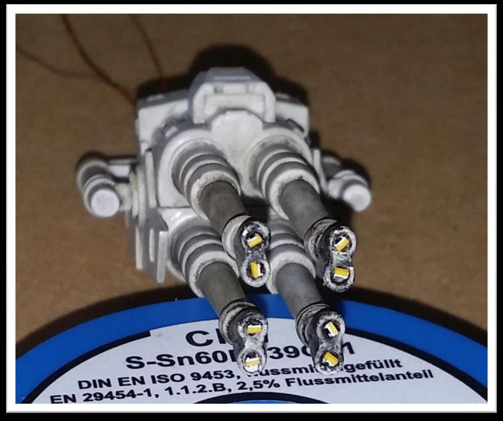 15 Figure 13 shapeways quadgun bestückt mit 0401 LEDs Figure 13 zeigt eine fertig gebaute Quadgun.