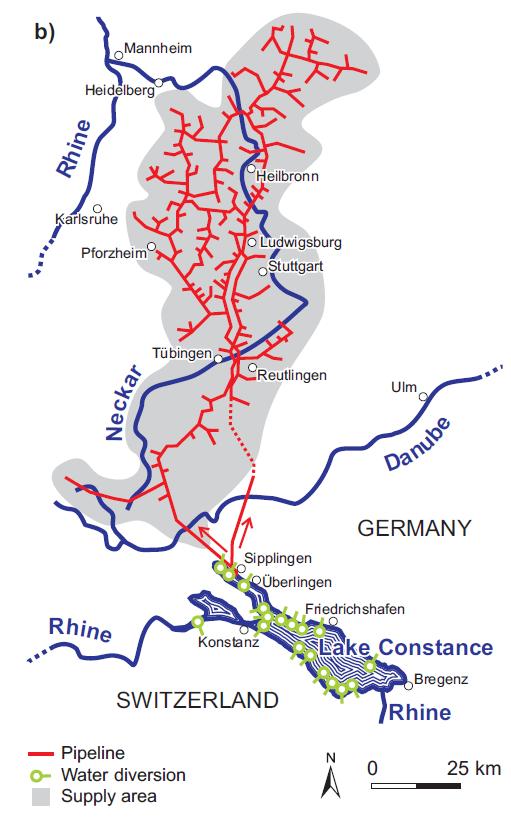 Wasserversorgung für Süddeutschland Trinkwasser vom Bodensee: 4 Million Einwohner in Süddeutschland 125 Mio m 3 /Jahr (total 170 Mio m 3 /Jahr) 50% der