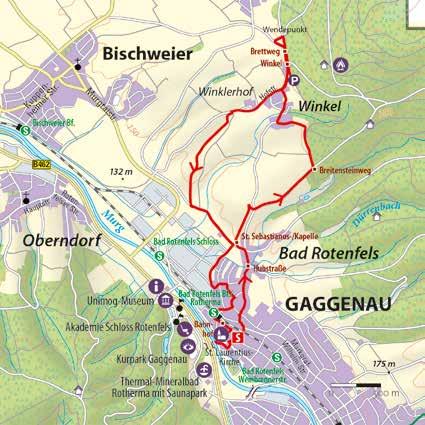 Rundweg verläuft überwiegend flach von Rotenfels Richtung Oberweier und zurück durch Felder und Wiesen.