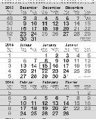 4-Monats-Kalender Kalendarium 297 x 470 mm, 2/0-farbig rot/schwarz, Werbefläche: Kopfteil 297 x 210 mm.
