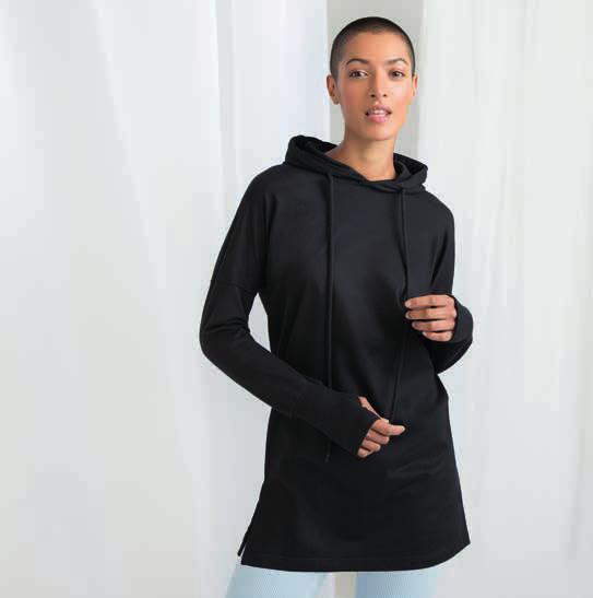 M142 WOME S HOODE DRESS with Organic Cotton Loose fit / Longer length / Drop shoulder / Extended, ribbed cuffs with thumbhole / Double layer, 3-piece hood / nside back