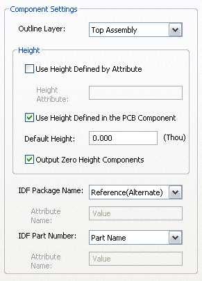 IDF Export Component Settings Das Auswahlfeld Outline Layer bestimmt die Lage der Kontur