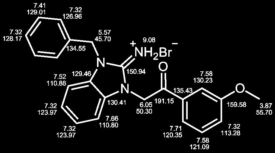 0 mmol 2-Brom-4 -nitroacetophenon Summenformel: C 22 H 19 BrN 4 O 3 467.32 g/mol Ausbeute: 1.05 g (96.7 %) EA: ber.: C 56.54, H 4.10, N 11.99 gef.: C 56.30, H 4.29, N 11.