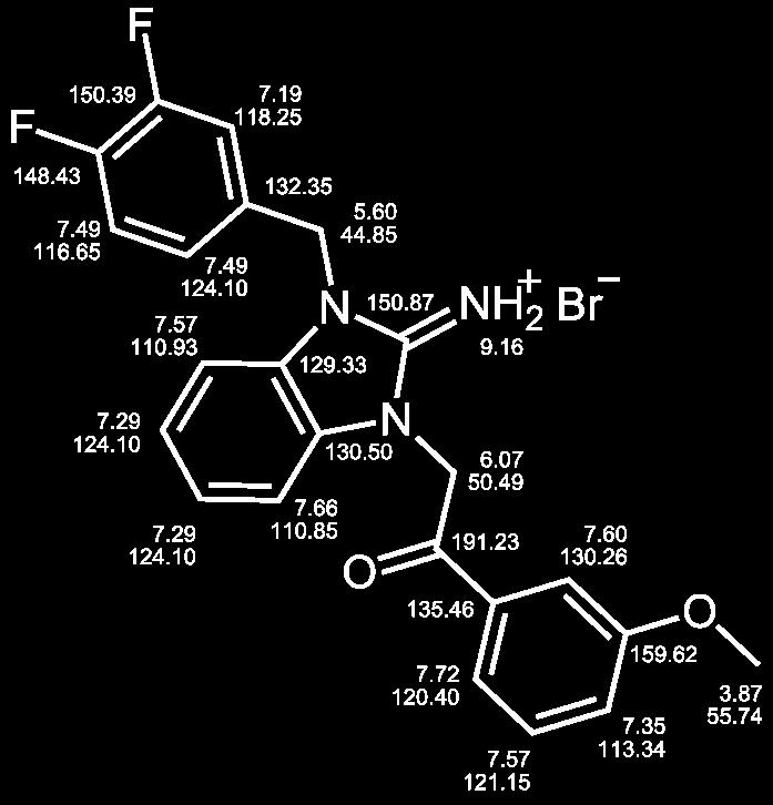 2-(3-(3,4-Difluorbenzyl)-2,3-dihydro-2-imino-1H-benzimidaz-1-yl)-1-(3-methoxyphenyl)- ethanon, Hydrobromid (123/LM-20.11) AAV-2a 0.5 mmol 1-(3,4-Difluorbenzyl)benzimidazol-2-amin (63/LM-2.9) 0.