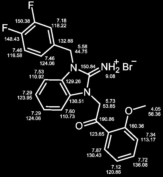 2-(3-(3,4-Difluorbenzyl)-2,3-dihydro-2-imino-1H-benzimidaz-1-yl)-1-(2-methoxyphenyl)- ethanon, Hydrobromid (124/LM-20.12) AAV-2a 0.5 mmol 1-(3,4-Difluorbenzyl)benzimidazol-2-amin (63/LM-2.9) 0.