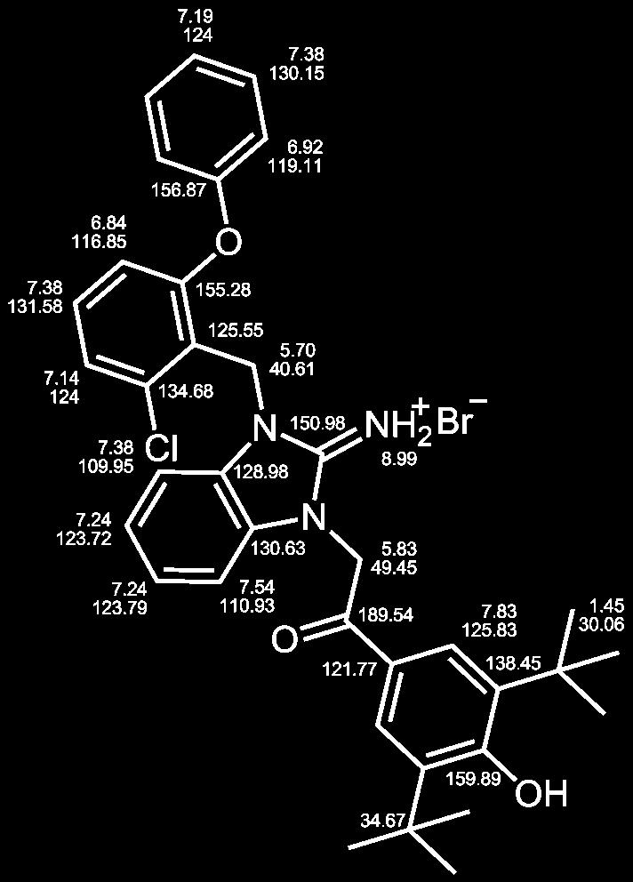 2-(3-(2-Chlor-6-phenoxybenzyl)-2-imino-2,3-dihydro-1H-benzimidazol-1-yl)-1-(3,5-di-tertbutyl-4-hydroxyphenyl)ethanon, Hydrobromid (143/LM-20.32) AAV-2a 0.