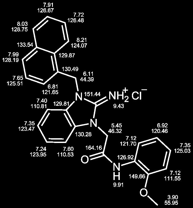 2-(2,3-Dihydro-2-imino-3-(naphthalen-1-yl)-1H-benzimidaz-1-yl)-N-(2-methoxyphenyl)- acetamid, Hydrochlorid (155/LM-24.4) AAV-2b 0.8 mmol 1-(Naphthalen-1-ylmethyl)benzimidazol-2-amin (57/LM-2.3) 1.