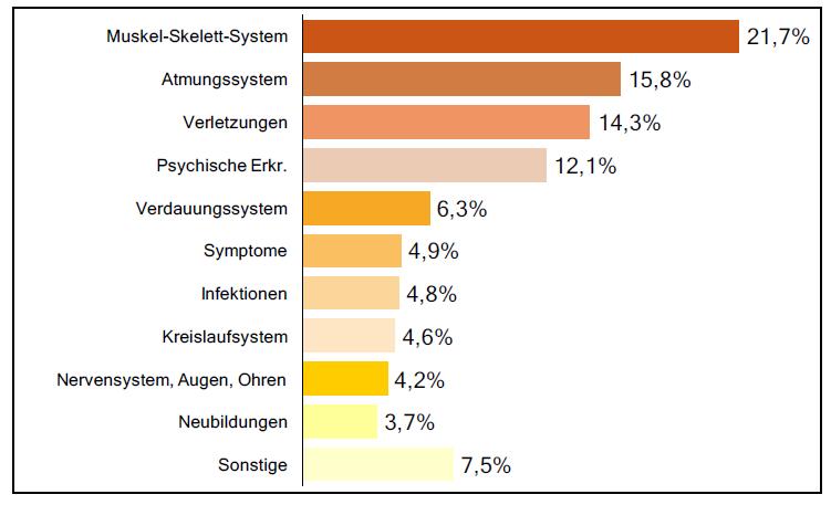 Anteile der wichtigsten Erkrankungsarten am Krankenstand Quelle: DAK-Gesundheitsreport 2011